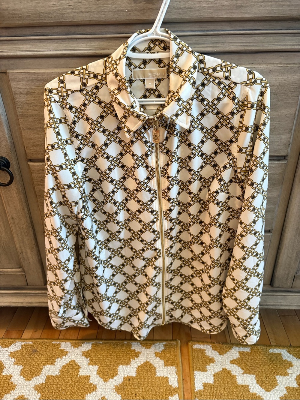 Michael Michael Kors Chain Print Zip Front Blouse Size Medium